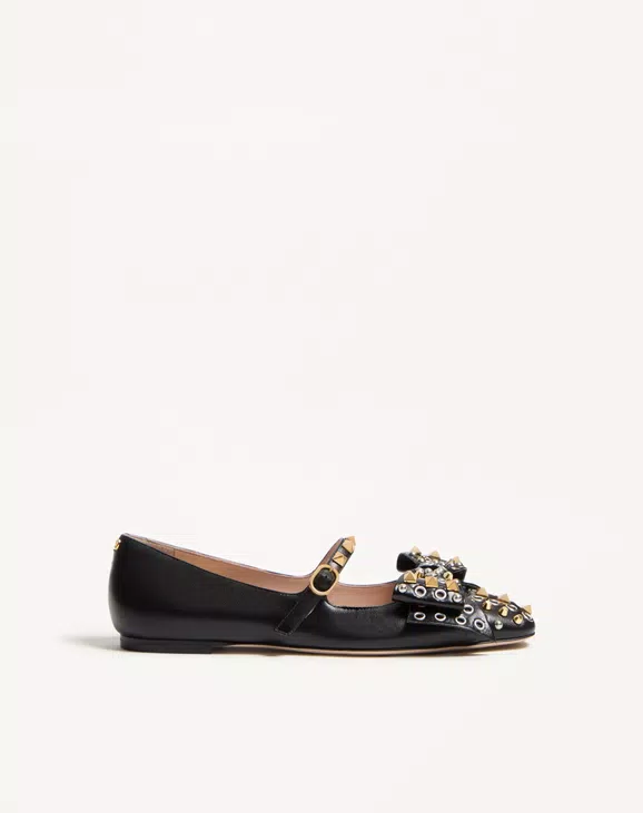 Valentino Mary-Jane Bowow Ballerina In Kidskin With Studs - Image 1